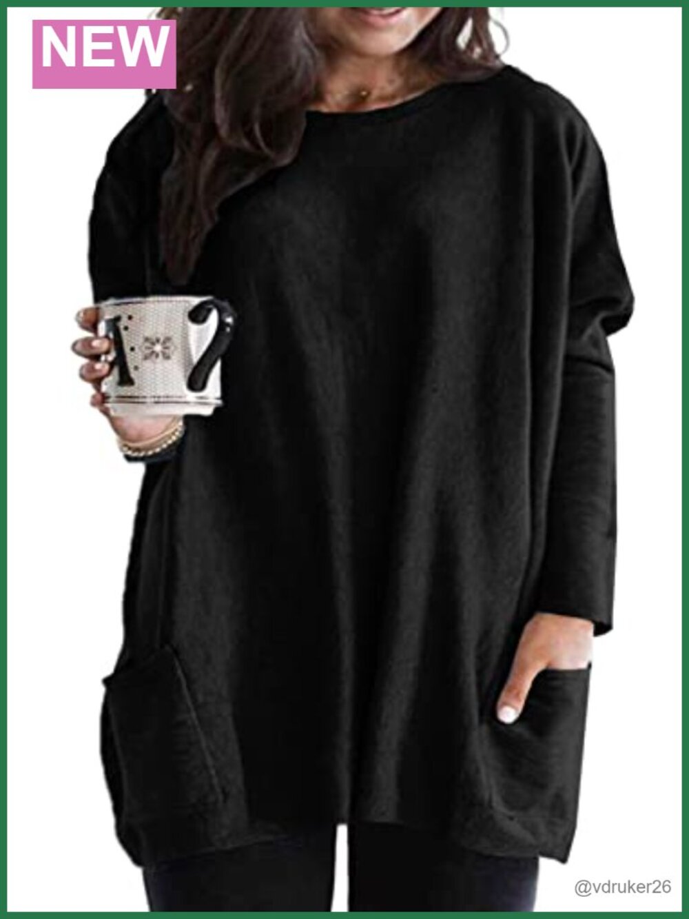 Plus Size Long Sleeve Tunic Top with Pockets Pullover for Leggings